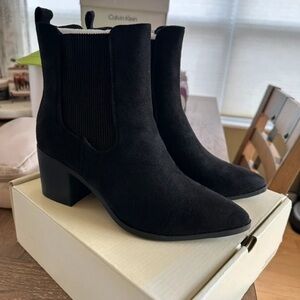 Calvin Klein Black Suede Chelsea Block-Heel Ankle Boots